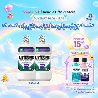 Bộ 2 Nước súc miệng làm trắng răng Listerine Healthy Bright Mouthwash 750ml/chai