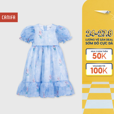 Váy liền bé gái CANIFA cách điệu tay phồng xòe in họa tiết công chúa 1DS26S010