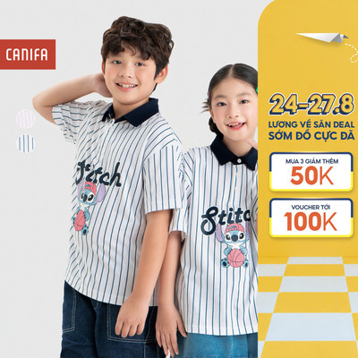 Áo polo unisex trẻ em CANIFA cổ bẻ cộc tay in họa tiết 3TP26C001