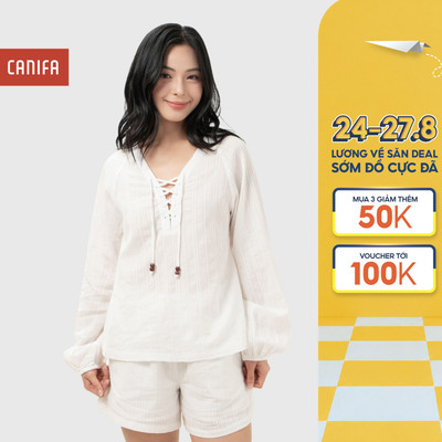 Áo kiểu nữ CANIFA tay bồng dài họa tiết đan dây chất liệu mềm thoáng khí 6TO26S003