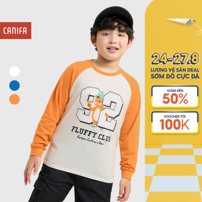 Áo phông bé trai CANIFA chất liệu thun mềm mại cổ tròn dài tay có hình in PS 2TL25W007