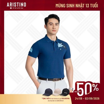 Áo polo nam tay ngắn Aristino Slim Fit Organic Cotton Thoáng Mát Họa Tiết In Trước Ngực APS080AZ