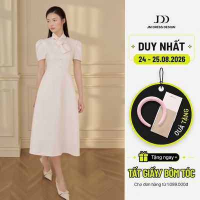 Đầm Cổ Nơ Dáng Đổ 1F05.2601. Đầm Midi Dáng A Thanh Lịch Phong Cách Quý Cô. Đầm Tiệc Dàng Dài Sang Trọng By JM