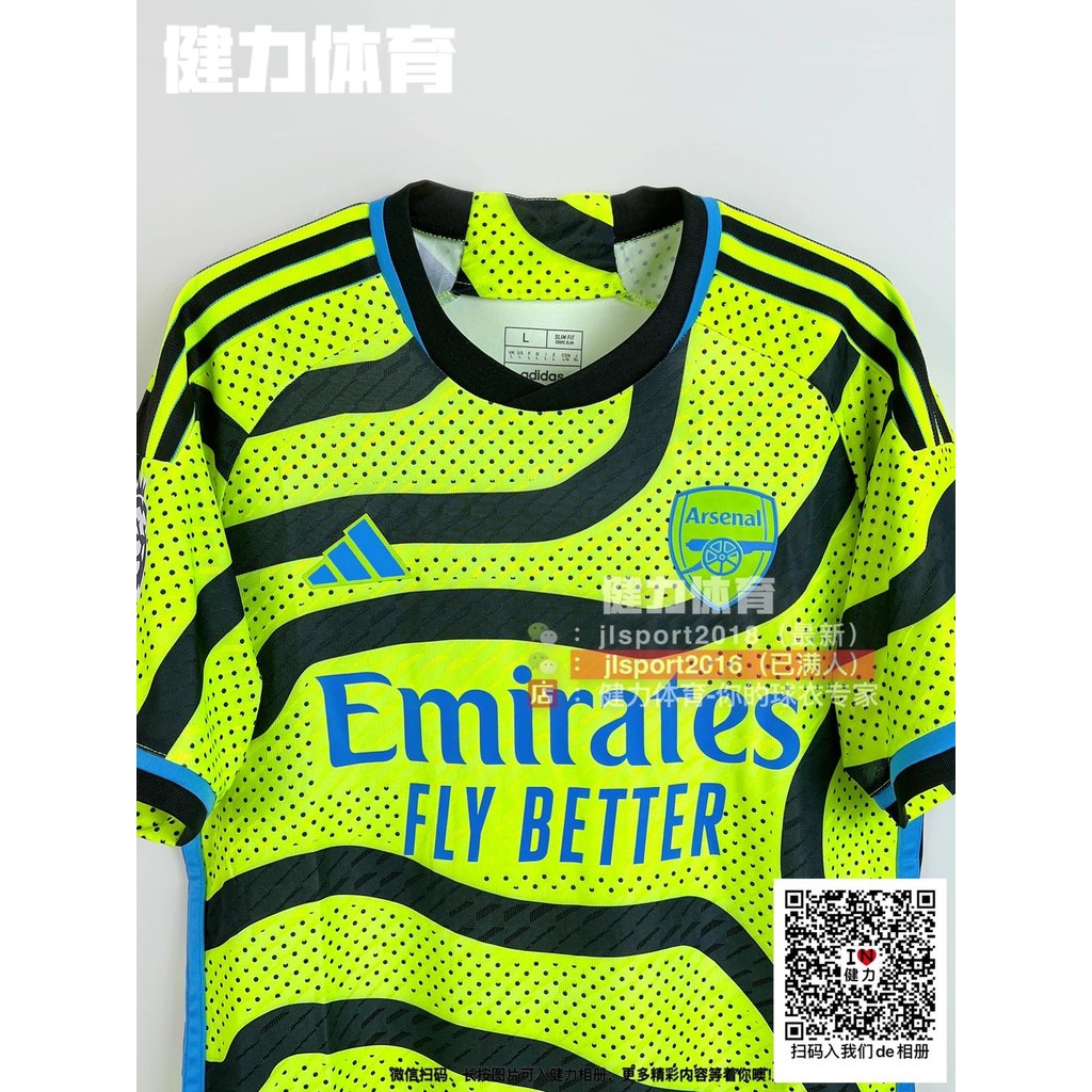 Mới của Anh Super Jersey 23-24 Arsenal Jersey Player Edition Arsenal Sân khách Huỳnh quang Xanh Saka
