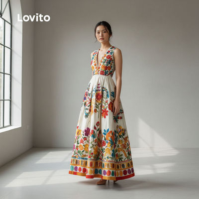 Lovito Kỳ nghỉ Váy Hoa Nữ Mùa Xuân/Hè L170ED106