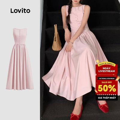 Lovito thanh lịch Đầm Nút bấm mùa xuân hè giản dị dành cho nữ L125AD198
