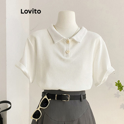 Lovito Phong cách thường ngày Áo Thun Polo Dáng Rộng Trơn Chất Liệu Dệt Kim Kiểu Waffle Dành Cho Nữ L68ED039 (nhiều Màu)