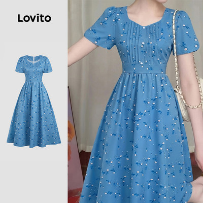 (New Arrival) Lovito Đầm Mùa Xuân/Hè Dáng Chữ A Khóa Kéo Nút Cài Trước Cho Nữ L196LD541