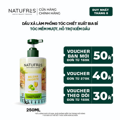 Dầu Xả Làm Phồng Tóc, Kiểm Soát Dầu Thừa, Ngăn Bết Dính Natufres Belgian Favorite Chiết Xuất Bia Bỉ - 250ml