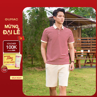 Áo Polo Nam GUMAC Áo Thun Nam Có Cổ Phom Suông Họa Tiết Kẻ Sọc Chất Thun Co Giãn Thời Trang PLNF01012
