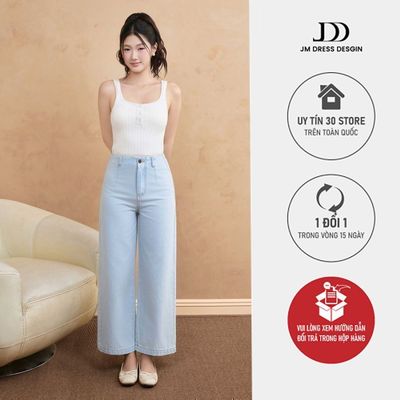 Quần Jeans Cạp Liền Ống Lỡ 3J03.2509. Quần Denim Ống Suông Nữ Thời Trang, Basic Dễ Phối Đồ Thiết Kế Bởi JM Dress Design