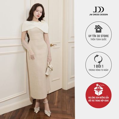Đầm Dạ Tiệc Tweed 2 Dây Ôm Dài Phối Cape 1F16.2509K. Đầm Dự Tiệc Quiet Luxury, Đầm Tiệc Dáng Ôm Suông Dài Thiết Kế JM
