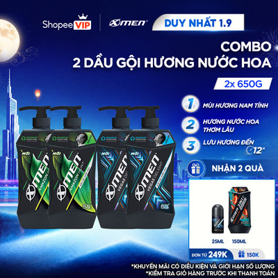 [SVIP] [MỚI] Combo 2 Dầu Gội Nam XMen 630g 650g/chai Amazon/Vegas/Wood/Fire - Mùi Hương Nam Tính, Sạch Sâu Lưu Hương 12H