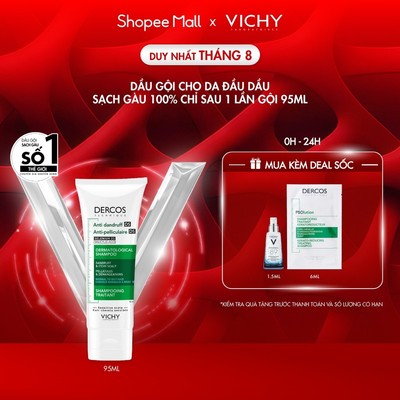 Dầu gội sạch gàu Dercos VICHY 100% chỉ sau 1 lần gội dành cho da dầu & ngứa, SỐ 1 Việt Nam chuyên gia khuyên dùng 95ml