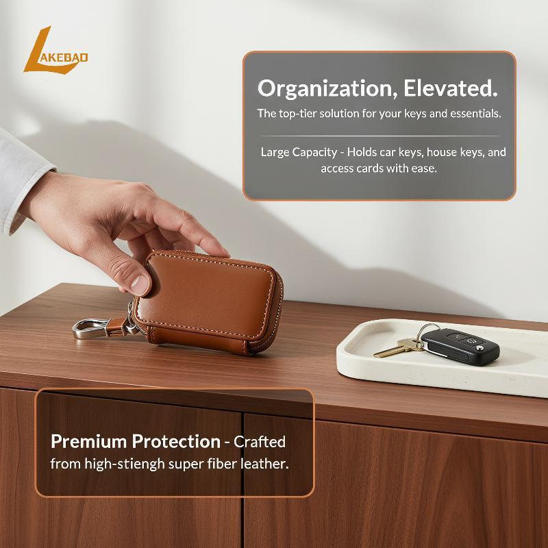 [LAKEBAO] Túi đựng móc khóa bằng da RFID Bloing Soft Smooth Zipper Unisex Key Wallet Case Holder để 