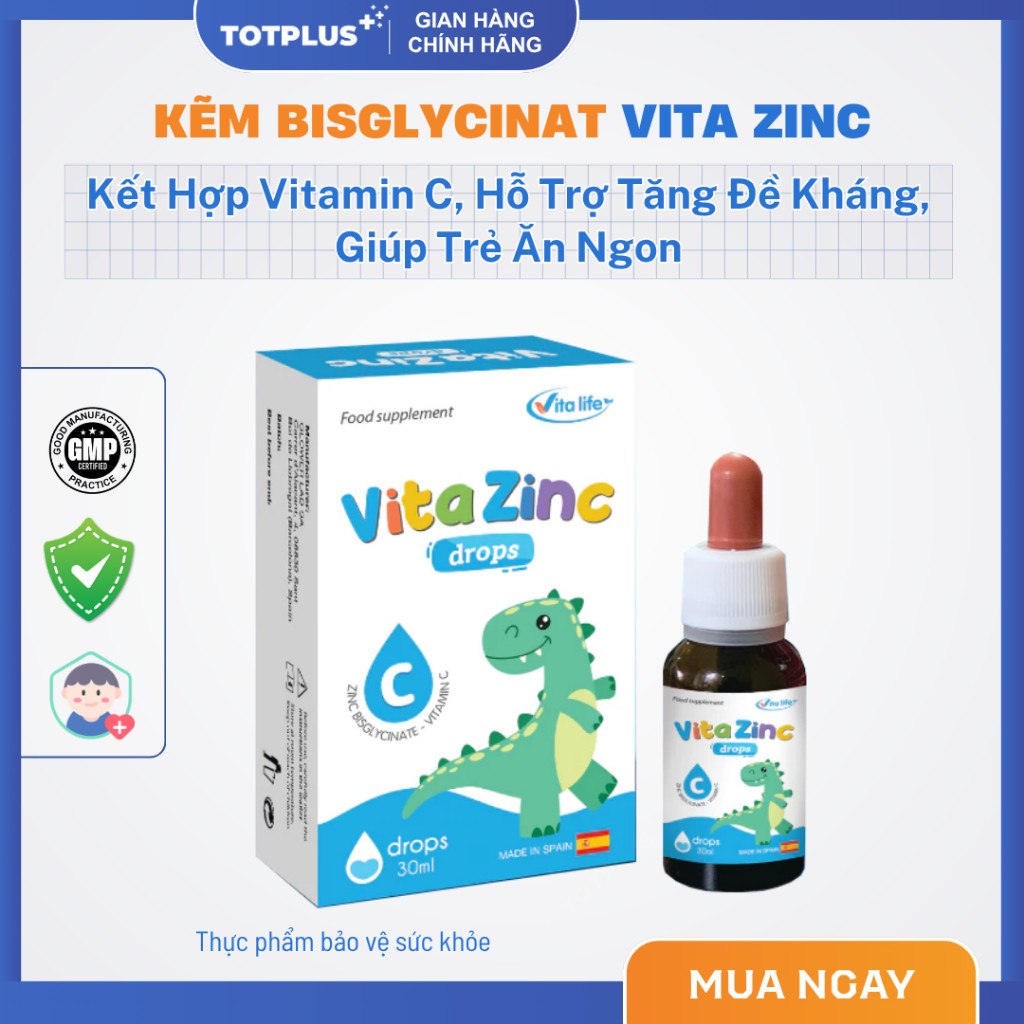 Vita Zinc Drops - Bổ Sung Kẽm Cho Bé Dạng Bisglycinate, Hỗ Trợ Tăng Đề Kháng, Giúp Ăn Ngon Cho Bé