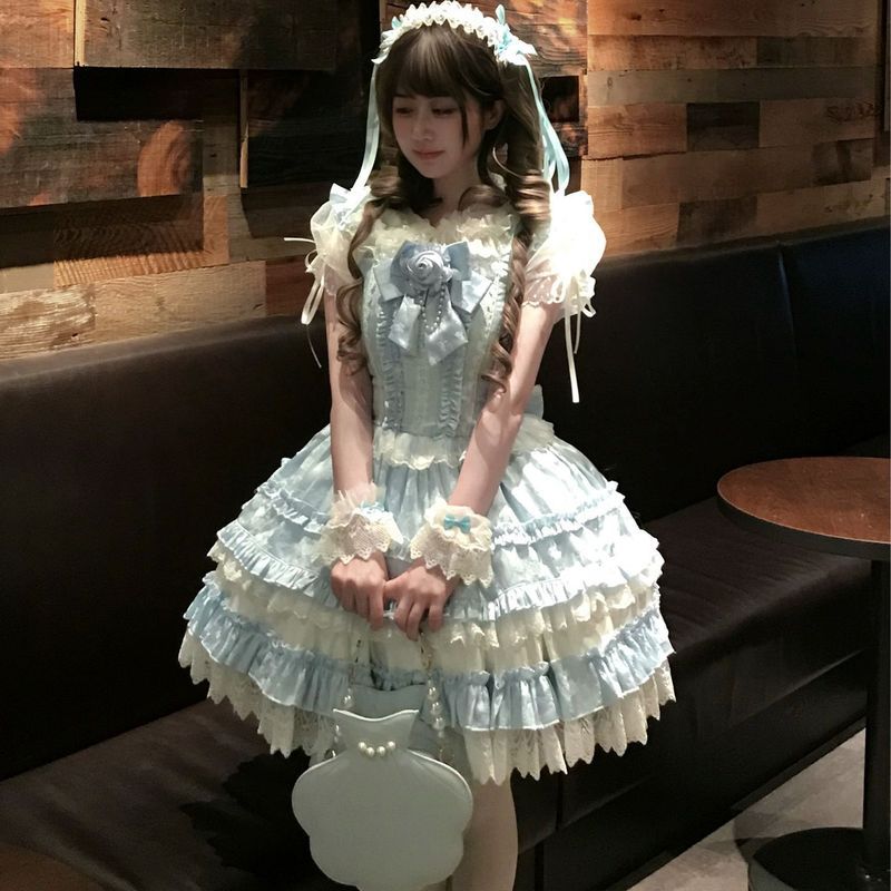 Váy Ice Blue Overture Gothic Daily Fresh Dress Sling Dress Mùa hè