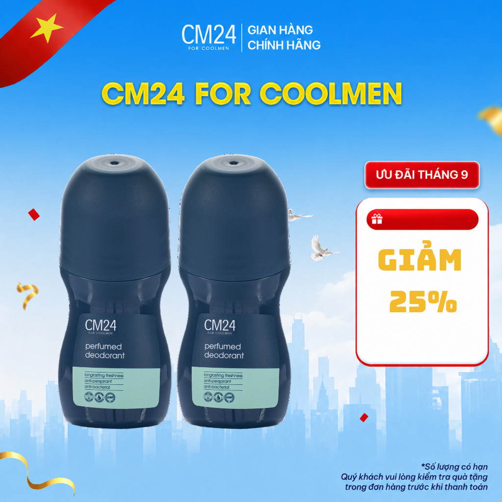 Combo 2 Lăn Khử Mùi CM24 for Coolmen 50g Ngăn Mùi, Khô Thoáng 24H Suốt Ngày Dài, Không Lo Vàng Áo