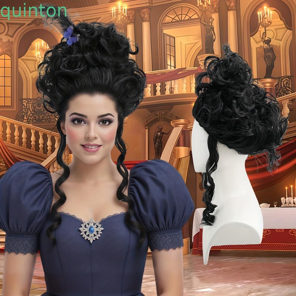 QUINTON Vintage Court-style Voluminous Curls, Tổng hợp với hoa nhân tạo Pink Grand Curly Cosplay Tóc