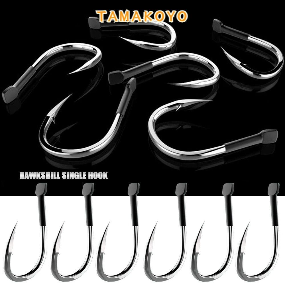 TAMAYO 1 Hộp Hawksbill Móc Đơn, Câu Cá Bass Thép Carbon Cao Thép Carbon Cao Cấp Móc Câu Cá, Giun Khô
