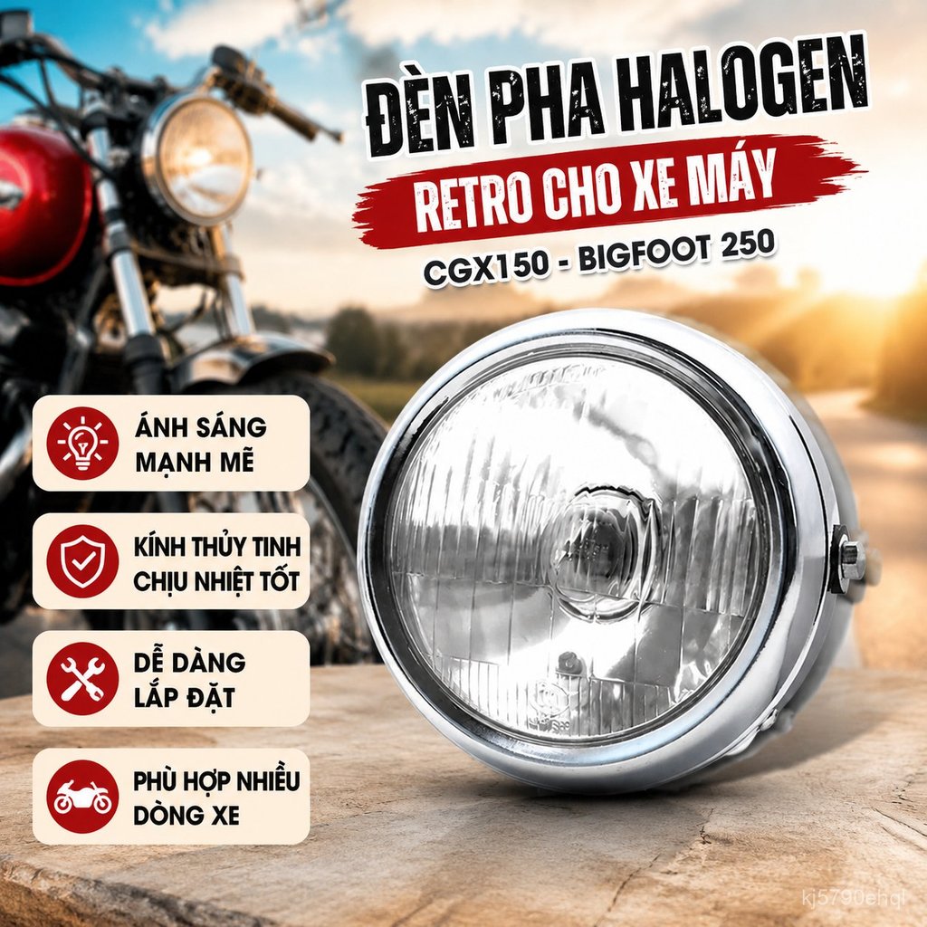 Đèn pha xe máy retro Honda CGX150 halogen sáng rõ, phong cách cổ điển bền đẹp