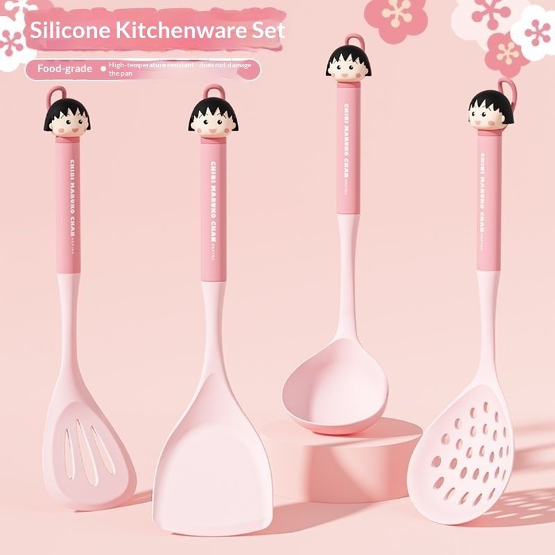 Dễ Thương Maruko Cấp Thực Phẩm Silicon Trọn Bộ Thìa Thìa Hoạt Hình Ngoại Vi Chống Dính Chảo Nhà Bếp 