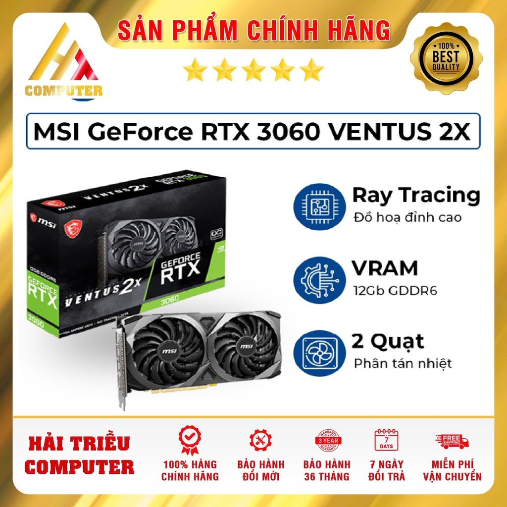 [ CHÍNH HÃNG ] VGA MSI Geforce RTX 3060 12G Ventus, Card màn hình 3060 chính hãng