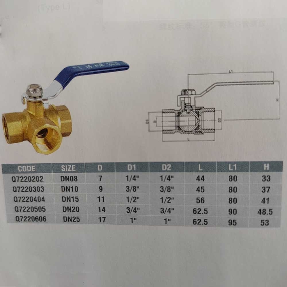 3 Way Brass Ball Valve Durable LT Bore Valve for Water Oil and Gas Applications