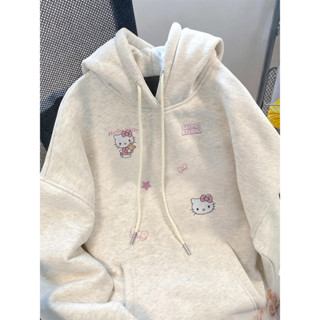  áo hoodie hello kitty nữ xám tiêu 100%cotton bigsize  áo khoác mùa đông hàn quốc CLOT local brand 
