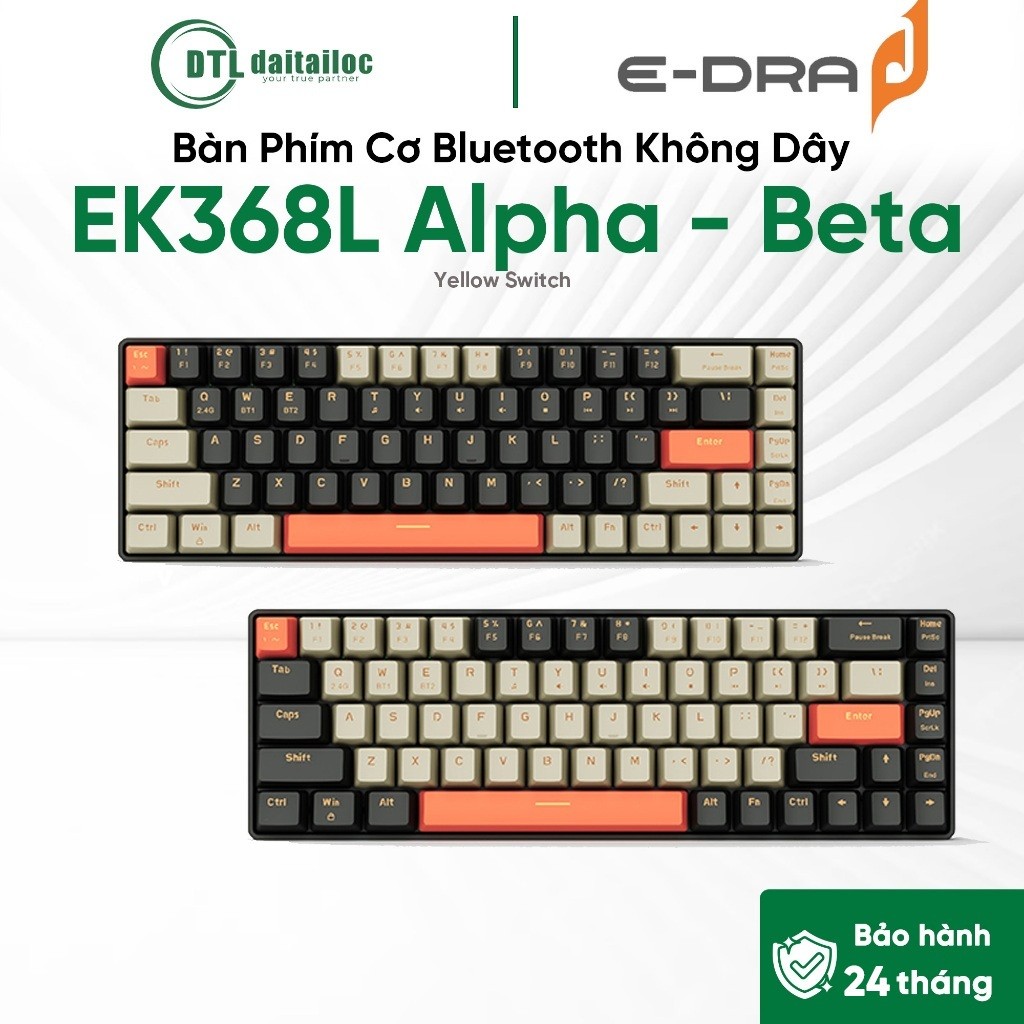 Bàn Phím Cơ Không Dây Bluetooth E-Dra EK368L Alpha/Beta Yellow Switch | Chính Hãng | Bảo hành 24 thá