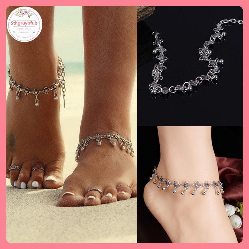 STHB 1 Cổ Hoa Bạc Chuông Nhỏ Vòng Chân Vòng Chân Vòng Chân Vòng Tay Chân Dây Xích Trang Sức VN