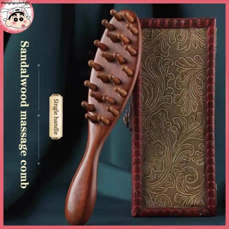 [Tàu 12 giờ] Golden Sandalwood Long Handle massageb Natural 22 Teeth MERIDIAN Hair Brush VN