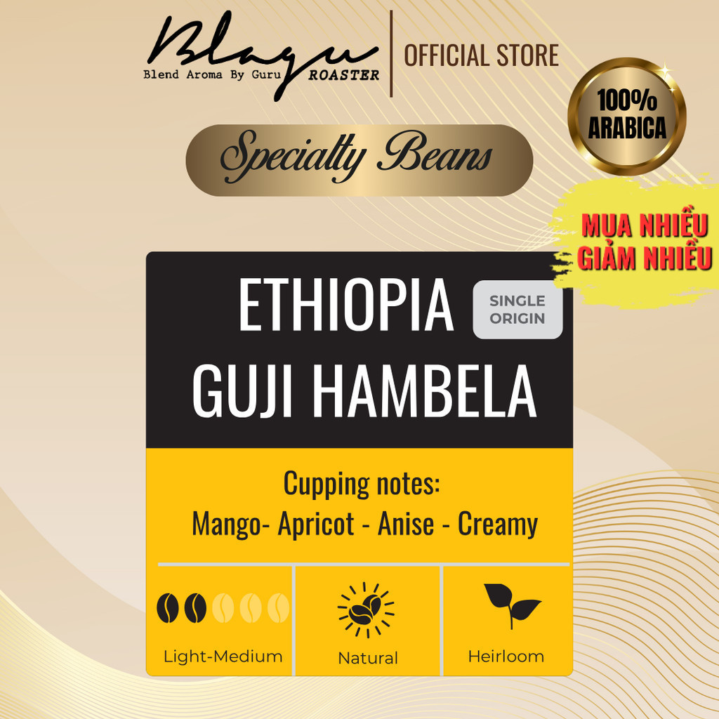 Cà Phê Đặc Sản Blagu - Ethiopia Guji Hambela - 100% Arabica - Light Medium - Túi 250gram
