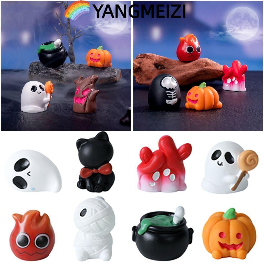 YANGMEIZI Halloween Bức tượng thu nhỏ, Tượng ma bí ngô hoạt hình nhện nhiều màu, Quà tặng Halloween 