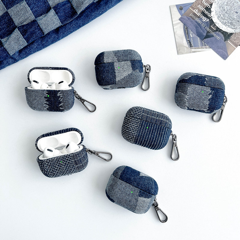 NUOPAISI Họa tiết Denim độc đáo Thích hợp cho Vỏ tai nghe Apple AirPods4 pro Bluetooth không dây thế
