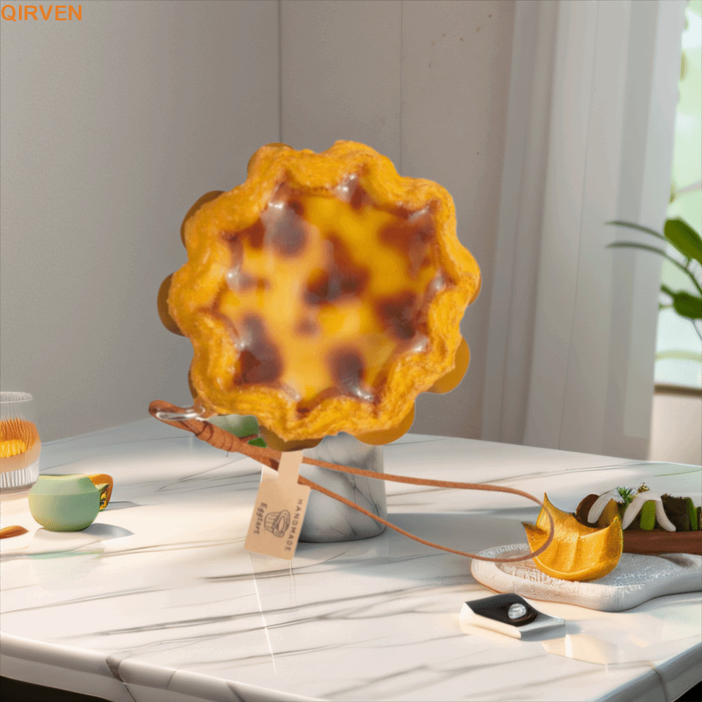 QIRVEN Trứng Tart Móc Khóa, Hướng Dương Mô Phỏng Thực Phẩm Trứng Tart Mẫu Móc Khóa, Trứng Tart Treo 
