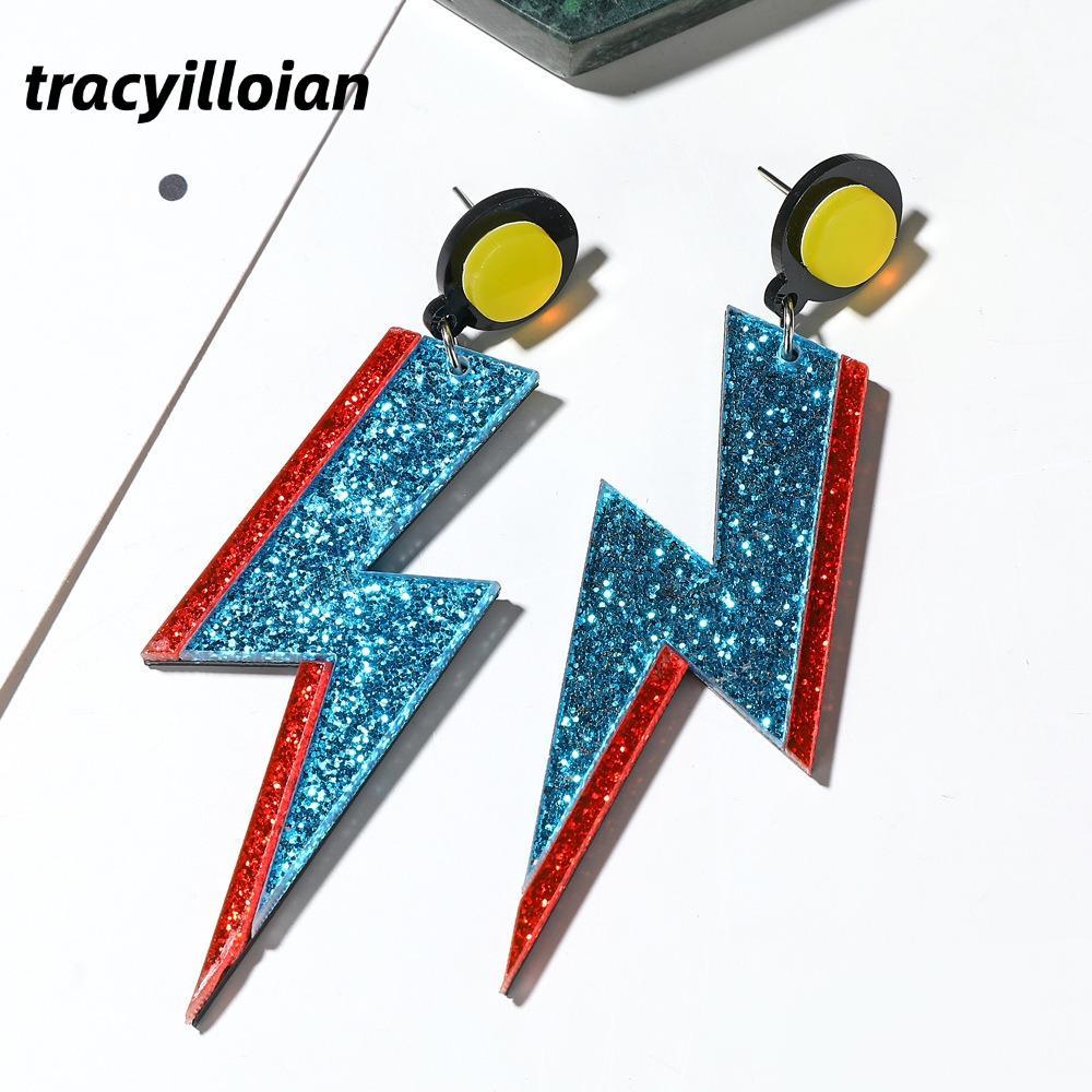 TRACEILLOIAN Bông tai mặt dây chuyền Lightning, Mặt dây chuyền Phụ kiện bông tai Punk phóng đại, Bôn