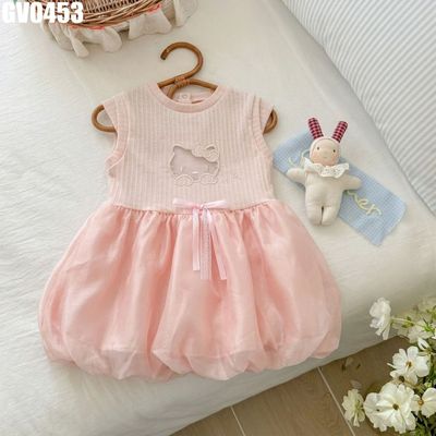 Váy Bé Gái Dáng Bí Công Chúa Thêu Hoạt Hình Phối Voan Bồng Bềnh Đi Tiệc Đi Chơi MINTSCLOSET GV0453