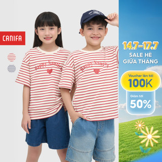 Áo phông unisex trẻ em CANIFA cổ tròn cộc tay kẻ ngang 3TS25S006