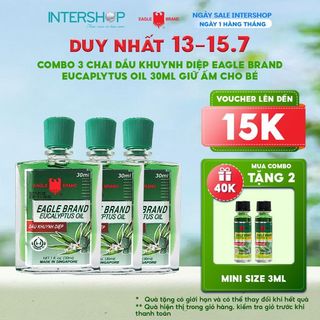 Combo 3 Tinh Dầu Khuynh Diệp Con Ó 2 Nắp 30ml Eagle Brand Giữ Ấm Cho Bé Hỗ Trợ Cảm Cúm Nghẹt Mũi Dầu Xanh Con Ó EB0029