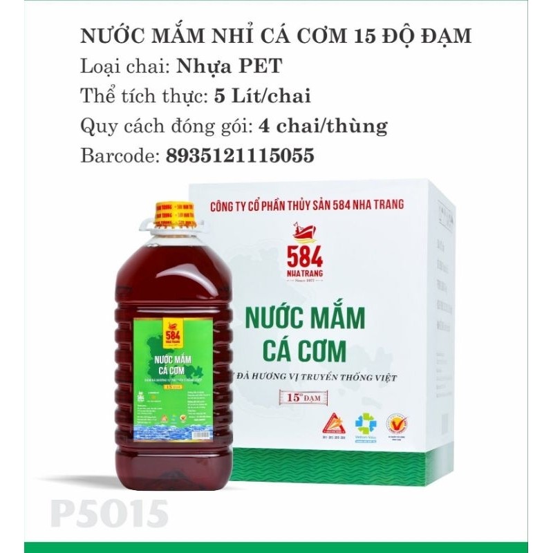 (Chính Hãng) Nước Mắm 584 Nha Trang 15 Độ Đạm 5 Lít - P5015 - FED