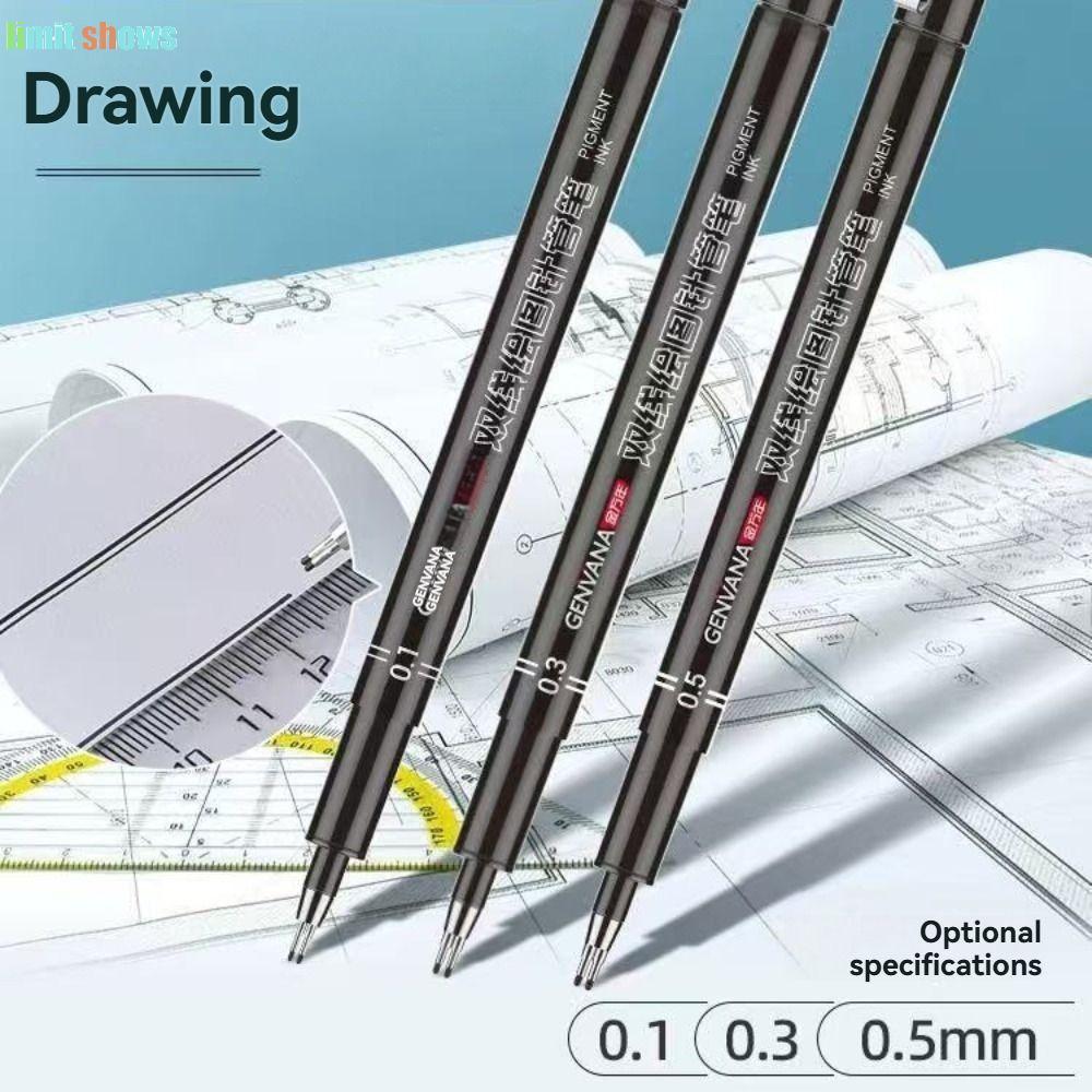 limit shows LIMIT SHOWS Bút kim vẽ, Bút Gel hai dòng màu đen 0,1 / 0,3 / 0,5mm, Kẹp bút tinh tế chốn