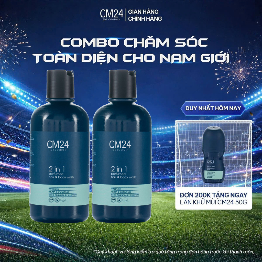 Combo 2 Tắm gội CM24 For Coolmen Perfumed 2in1 Body Wash 180ml Thơm Lâu, Sạch Sâu, Dưỡng Ẩm, Hương N