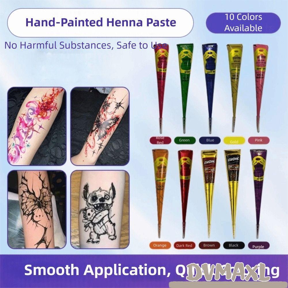 DVMAXL Henna Tattoo Cream, Black Brown Temporary Henna Paste Cone, Body Art Bán vĩnh viễn Dễ sử dụng