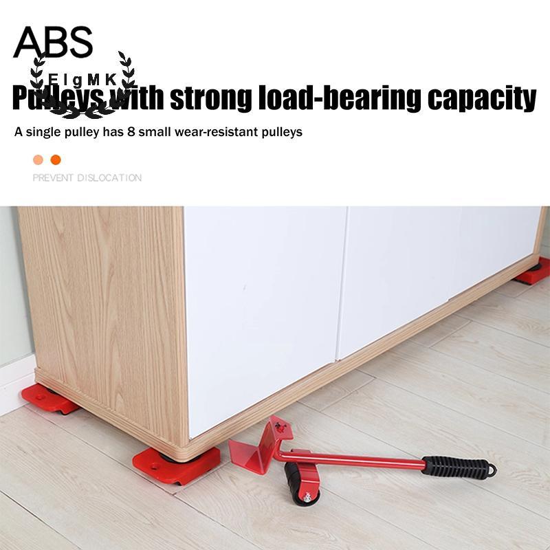 [ElgMK] Bộ dụng cụ nâng đồ nội thất hạng nặng Bộ đồ nội thất Mover 4 Con lăn di chuyển 1 thanh bánh 