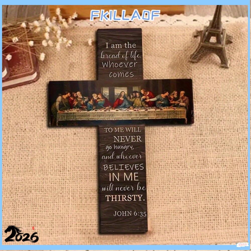 FKIL Cross Wall Decor, 12 x 8 Inch Gỗ Christians Cross Sign, Vintage Inspirational Faith Love Blesse