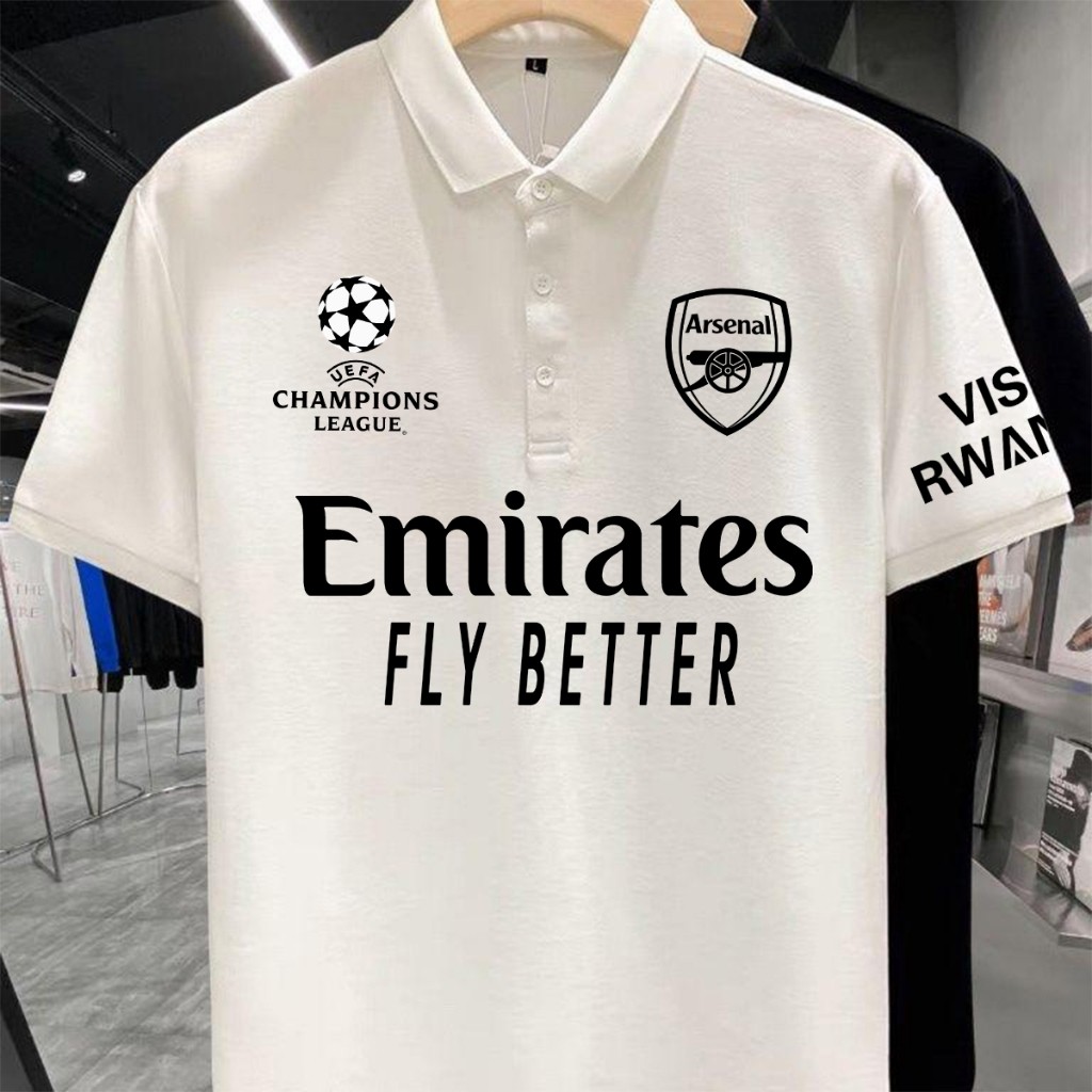 Áo Polo nam in hình Emirates của Arsenal cho Champions League, áo ngắn tay có cổ dành cho người hâm 