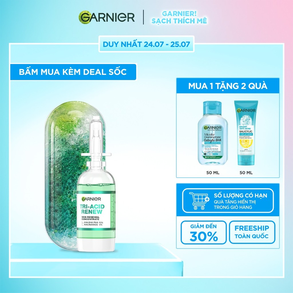 Serum Tri-Acid Garnier thế hệ mới 15% [PHA,AHA BHA ,NIACINAMIDE] giúp da trông sáng hơn láng hơn khỏ