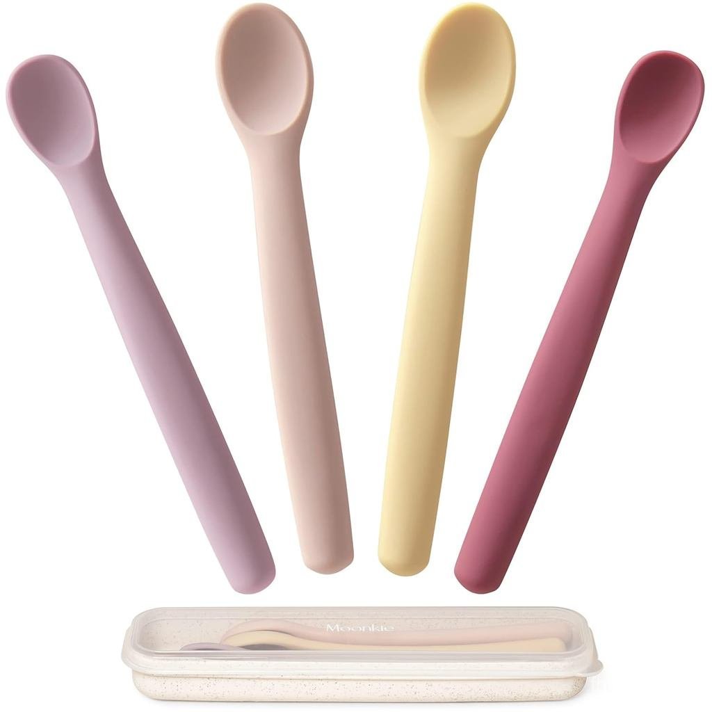 MoonkieBabySpoonsSetof4, Trẻ mới biết điSpoonsforSelfFeeding6Months, TwoSizesFeedingSpoonsforFirstSt