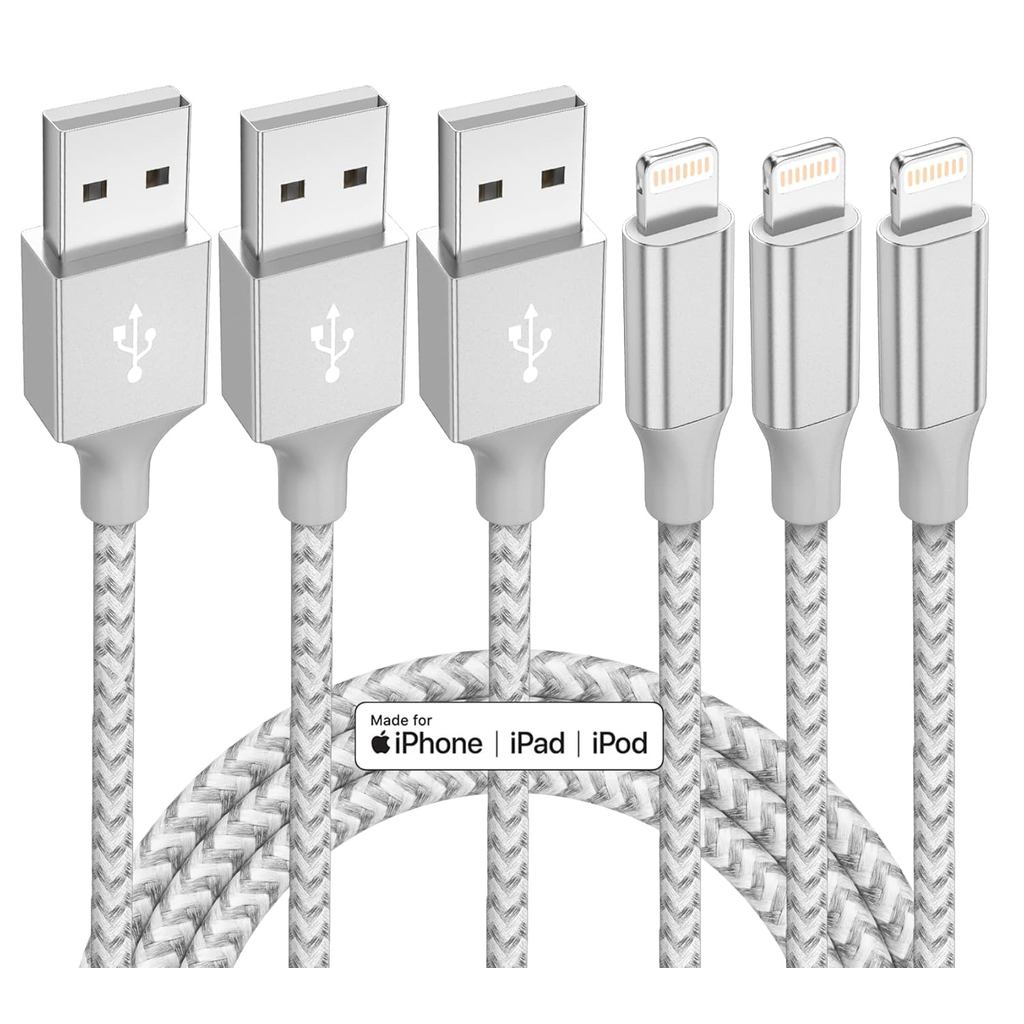 Bộ sạc iPhone 3 gói 10 ft Dây sạc nhanh Lightning Nylon được chứng nhận Apple MFi Tương thích với iP